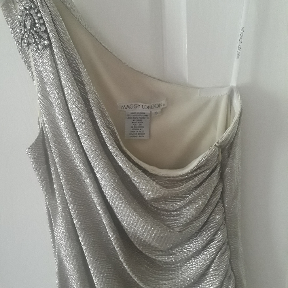 Maggy London one shoulder cocktail dress.